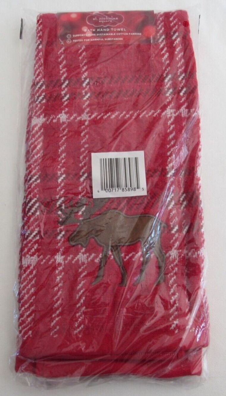 St. Nicholas Square Kohl's Moose Plaid Bath Hand Towel NWT